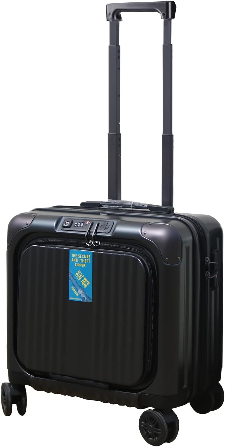 値下げ retooフロントオープン スーツケース40L 黒 フロントポケット付き スーツケース Sサイズ 40L USBポート